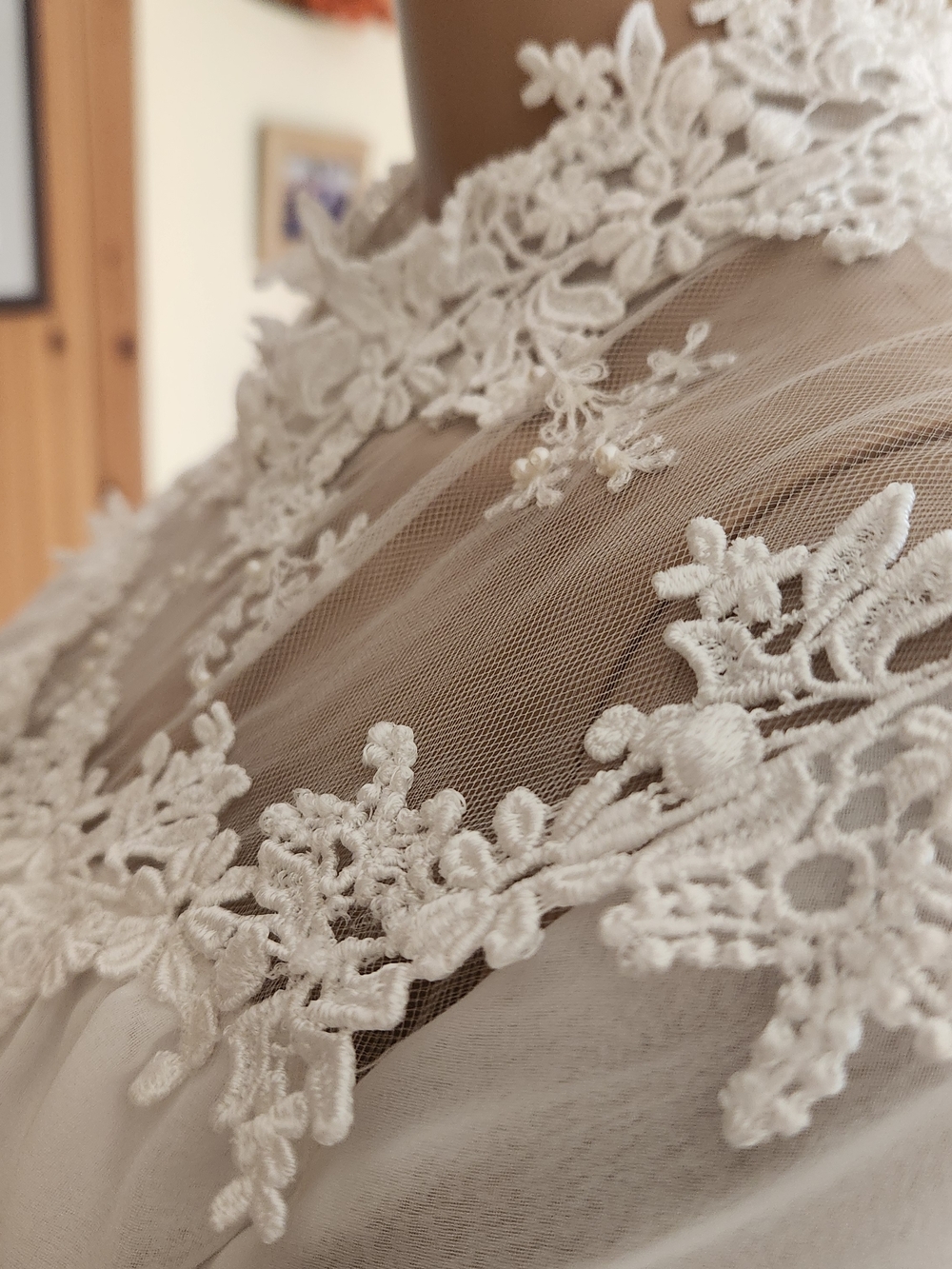 Vintage 1970s Boho Lace Wedding Gown & Juliet Cap Set | ILGWU Made - Picture 10 of 16